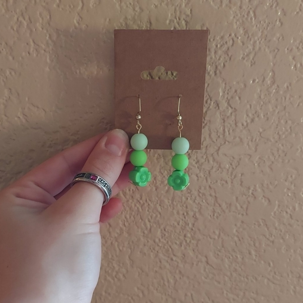 Handmade green faded flower earrings